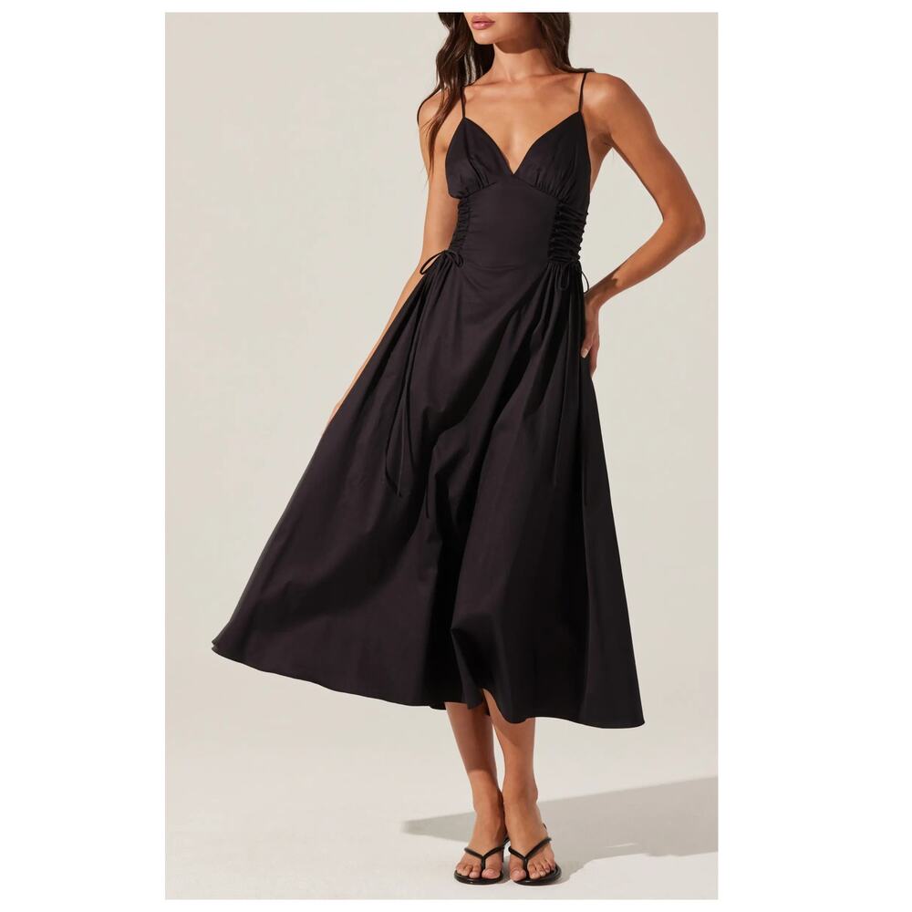 NWT ASTR the Label Lace-Up Cotton Poplin Midi Dress Size Small